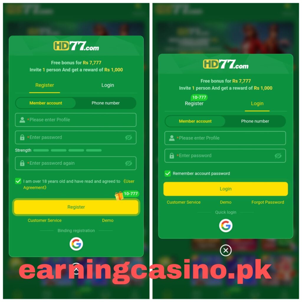 HD77 Game Register and login