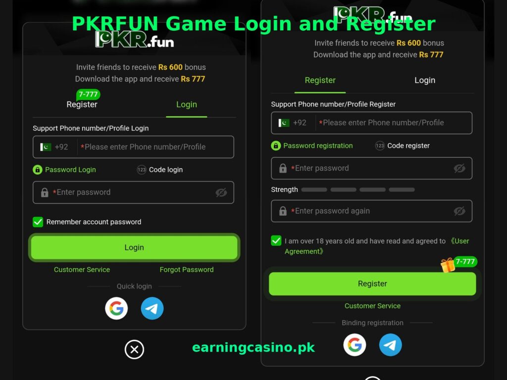 PKRFUN Game Login and Register