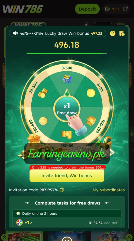 Win786 Game Invite or Referral bonus